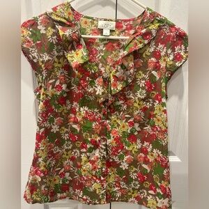 LOFT Floral Blouse - Red, Green, White